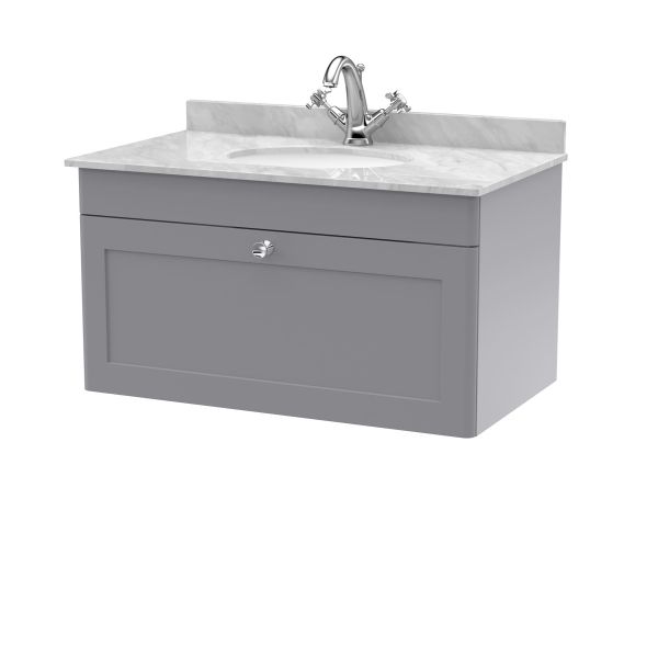 800mm Wall Hung 1 Drawer Vanity & Marble Top 1TH - Nuie CLC296GR1 Grey, Grey colour ,image 1