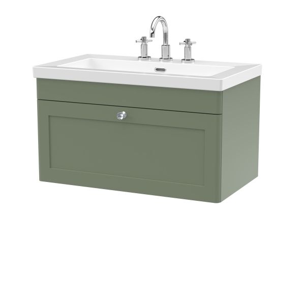 800mm Wall Hung 2-Door Vanity with Basin - 3 Tap Hole - Nuie CLC896M Green, Green colour ,image 1