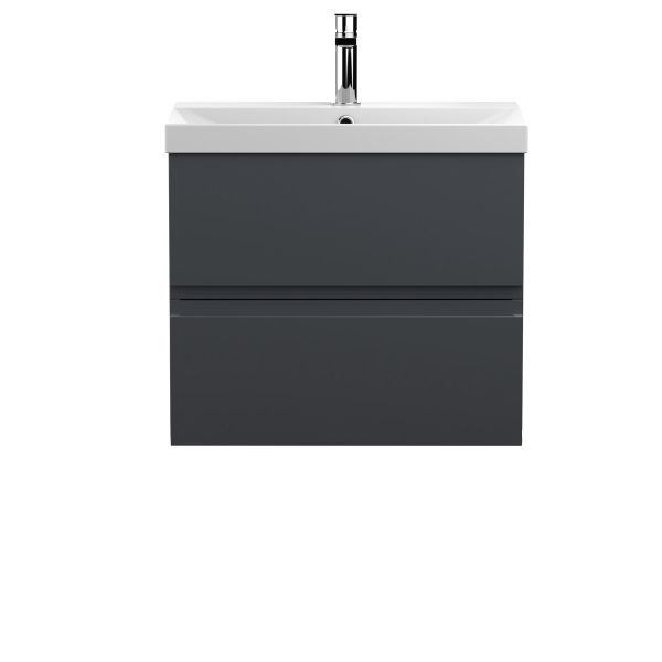 600mm Wall Hung 2 Drawer Vanity & Basin 3 - Hudson Reed URB1404D Black, Black colour ,image 1