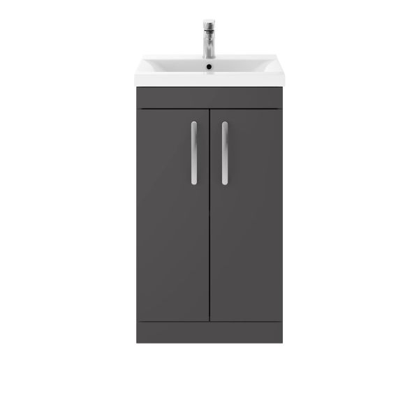 500mm Floor Standing Cabinet With Basin 1 - Nuie ATH072A Gloss Grey, Grey colour ,image 1