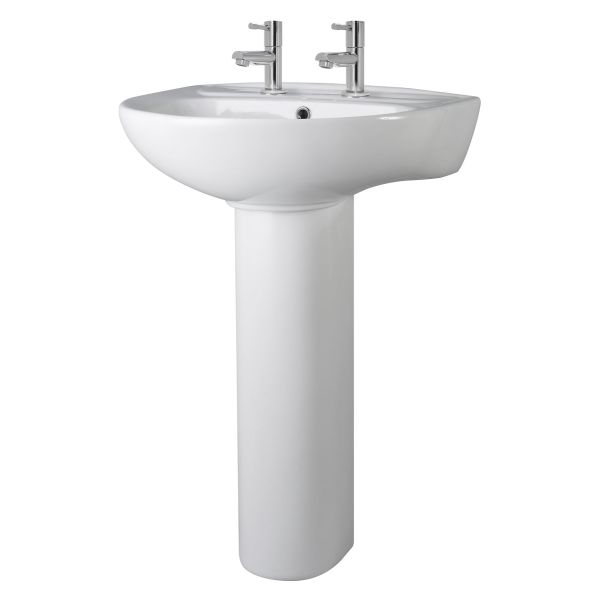 550mm 2TH Basin & Pedestal - Nuie CML003 White, White colour ,image 1