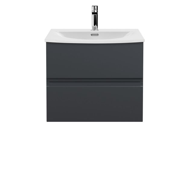600mm Wall Hung 2 Drawer Vanity & Worktop - Hudson Reed URB1404W Black, Black colour ,image 1