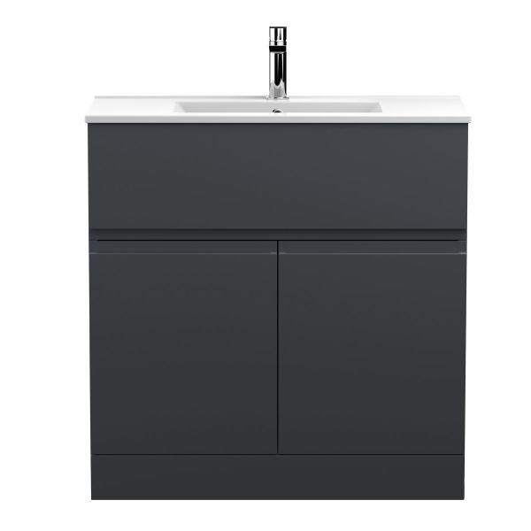 800mm Floor Standing 2 Door/Drawer Vanity & Basin 2 - Hudson Reed URB1405B Black, Black colour ,image 1
