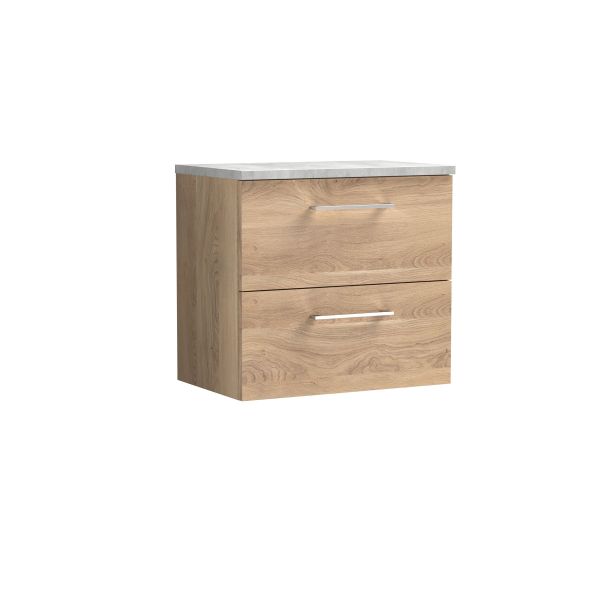 600mm Wall Hung 2-Drawer Vanity & Laminate Worktop - Nuie ARN3024LBG Oak, Oak colour ,image 1