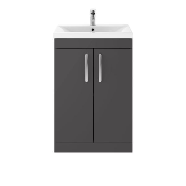 600mm Floor Standing Cabinet With Basin 1 - Nuie ATH075A Gloss Grey, Grey colour ,image 1