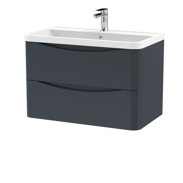 800mm Wall Hung 2 Drawer Vanity & Polymarble Basin - Nuie LUN1404 Black, Black colour ,image 1