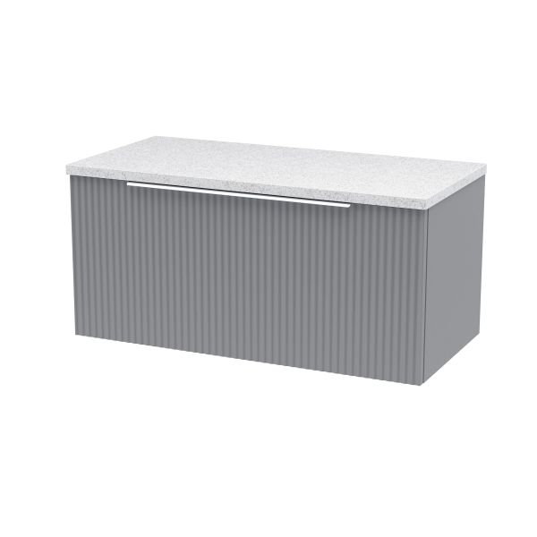 800mm Wall Hung Single Drawer Vanity & Laminate Top - Hudson Reed DFF296LSW Grey, Grey colour ,image 1