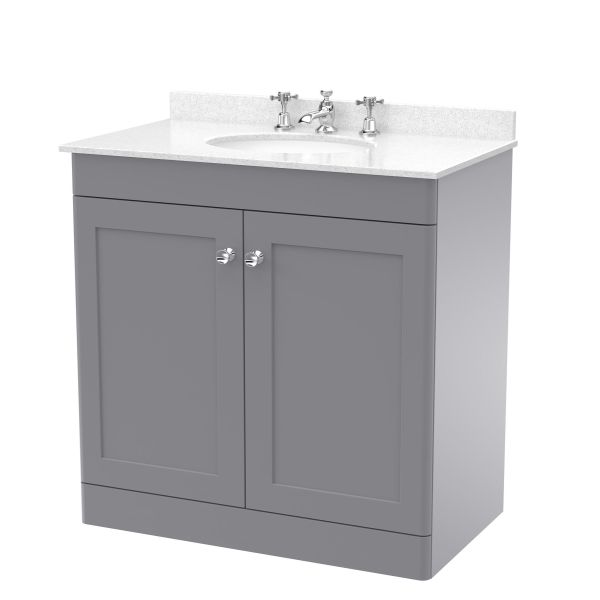800mm Floor Standing 2 Door Vanity & Marble Top 3TH - Nuie CLC226WR3 Grey, Grey colour ,image 1