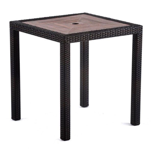 Ascot 700 x 700 Rattan Square Teak Polyresin Top Dining Table - Black and Brown, Black colour ,image 1