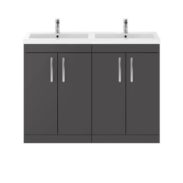 1200mm Floor Standing Cabinet With Double Basin - Nuie ATH075C Gloss Grey, Grey colour ,image 1
