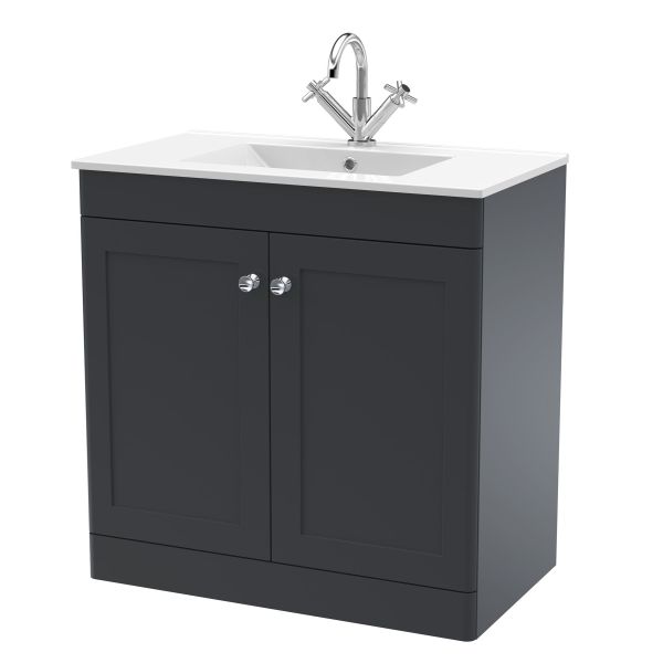 800mm Floor Standing 2-Door Vanity with Basin - 1 Tap Hole - Nuie CLC1426C Black, Black colour ,image 1