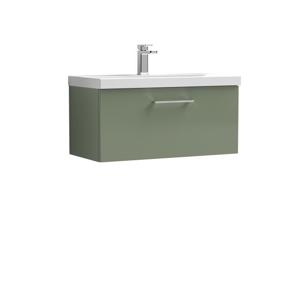 800mm Wall Hung 1 Drawer Vanity & Basin 3 - Nuie ARN825D Green, Green colour ,image 1