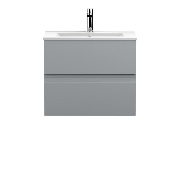 600mm Wall Hung 2-Drawer Vanity Unit & Basin 2 - Hudson Reed URB204B Satin Grey, Grey colour ,image 1