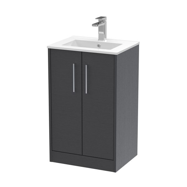 500mm Floor Standing 2 Door Vanity & Basin 2 - Hudson Reed JNU2201B Grey, Grey colour ,image 1