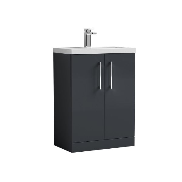 600mm Floor Standing 2-Door Vanity & Ceramic Basin - Nuie PAL029E Black, Black colour ,image 1