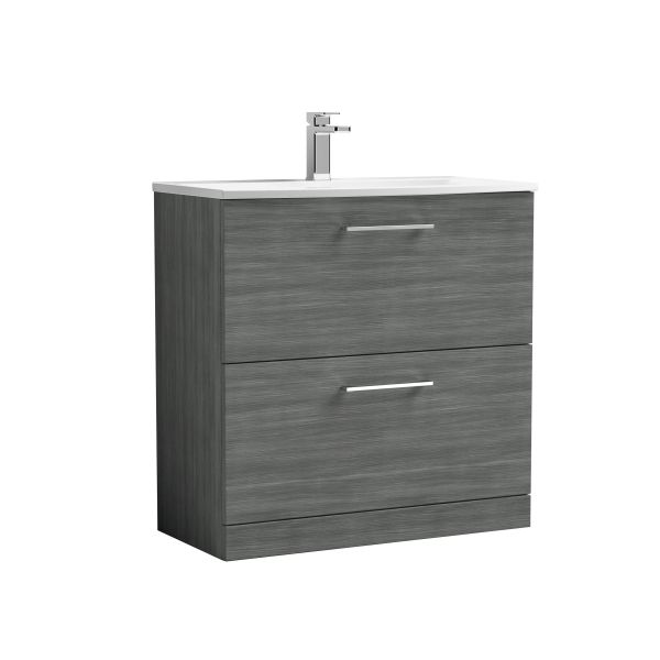 800mm Floor Standing 2 Drawer Vanity & Basin 4 - Nuie ARN535G Grey, Grey colour ,image 1