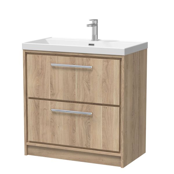 800mm Floor Standing 2-Drawer Vanity with Basin - 1 Tap Hole - Hudson Reed LIL3035E Oak, Oak colour ,image 1