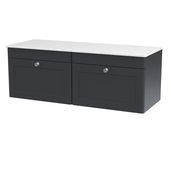 1200mm Wall Hung 2-Drawer Vanity with Marble Top - Nuie CLC1494WMT2 Black, Black colour ,image 1