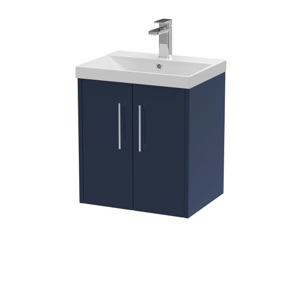 500mm Wall Hung 2-Door Vanity & Basin 3 - Hudson Reed JNU2921D Blue, Blue colour ,image 1