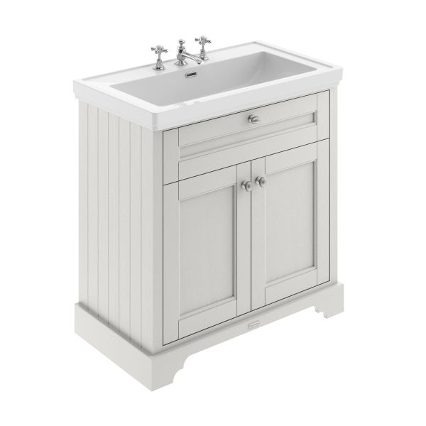 800mm 2-Door Vanity & Classic Basin 3TH - Hudson Reed LOF436 Timeless Sand, Cream colour ,image 1