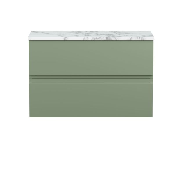 800mm Wall Hung 2-Drawer Unit & Laminate Worktop - Hudson Reed URB806LCM Green, Green colour ,image 1