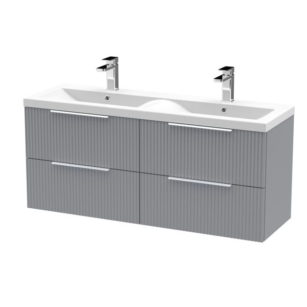 1200mm Wall Hung 4 Drawer Vanity & Double Basin - Hudson Reed DFF293F Grey, Grey colour ,image 1