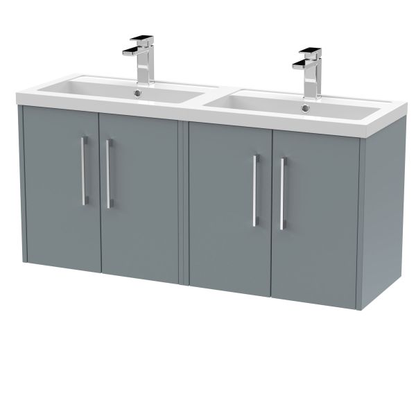 1200mm Wall Hung 4 Door Vanity & Double Basin - Hudson Reed JNU2323C Grey, Grey colour ,image 1