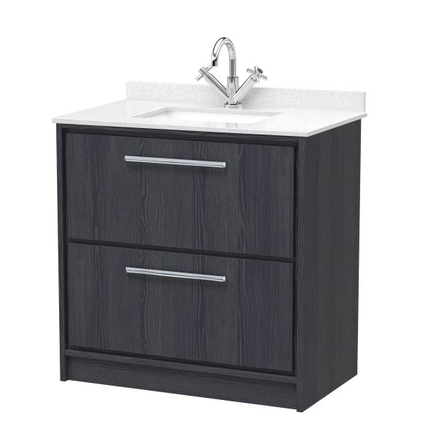 800mm Floor Standing 2-Drawer Vanity with Marble Worktop Basin - Hudson Reed LIL2235WS1 Grey, Grey colour ,image 1