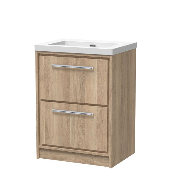 600mm Floor Standing 2-Drawer Vanity with Basin - 0 Tap Hole - Hudson Reed LIL3033K Oak, Oak colour ,image 1