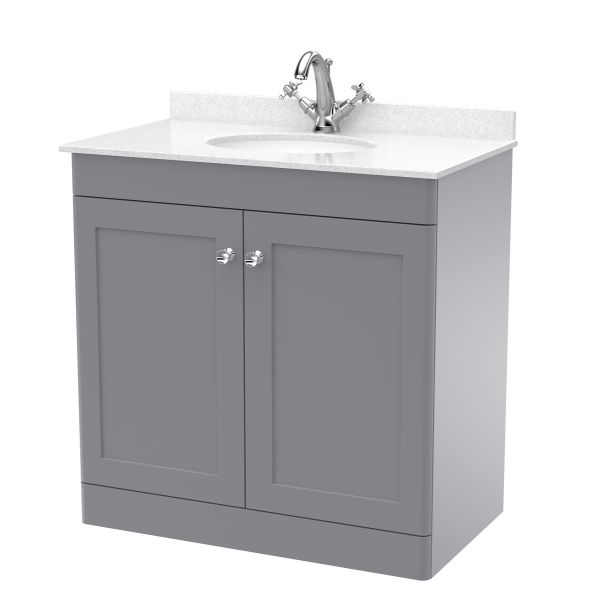 800mm Floor Standing 2 Door Vanity & Marble Top 1TH - Nuie CLC226WR1 Grey, Grey colour ,image 1
