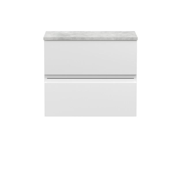 600mm Wall Hung 2-Drawer Vanity Unit & Laminate Worktop - Hudson Reed URB104LBG Satin White, White colour ,image 1