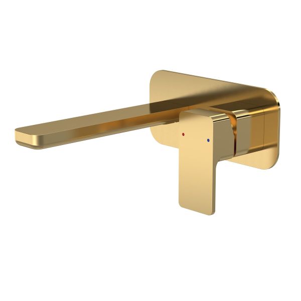 Wall Mounted 2 Tap Hole Basin Mixer With Plate - Nuie WIN828 Brushed Brass, Brass colour ,image 1