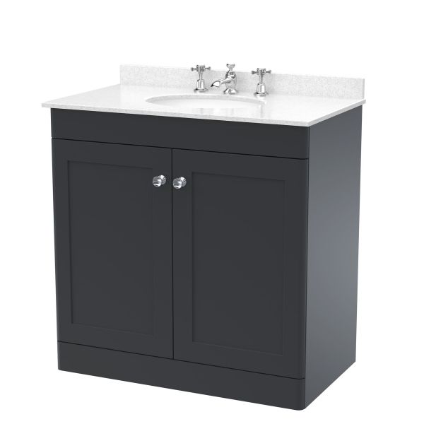 800mm Floor Standing 2 Door Vanity & Marble Top 3TH - Nuie CLC1426WR3 Black, Black colour ,image 1