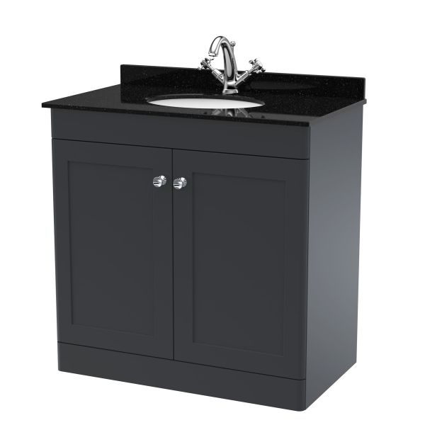 800mm Floor Standing 2 Door Vanity & Marble Top 1TH - Nuie CLC1426BR1 Black, Black colour ,image 1