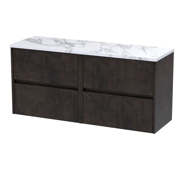 1200mm Wall Hung 4-Drawer Unit & Laminate Worktop - Nuie HAV2604LCM2 Brown, Brown colour ,image 1