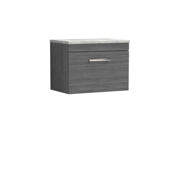 600mm Wall Hung Vanity With Grey Worktop - Nuie ATH039LBG Anthracite Woodgrain, Brown/Grey colour ,image 1