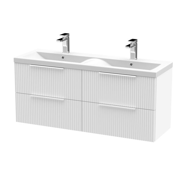 1200mm Wall Hung 4 Drawer Vanity & Double Basin - Hudson Reed DFF193F White, White colour ,image 1