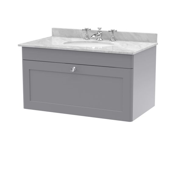 800mm Wall Hung 1 Drawer Vanity & Marble Top 3TH - Nuie CLC296GR3 Grey, Grey colour ,image 1
