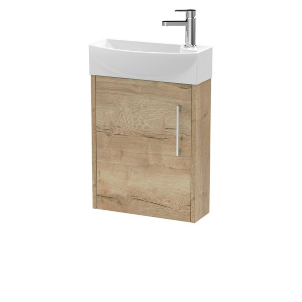 440mm Wall Hung 1 Door Unit & 1TH Basin LH - Hudson Reed JNU1861L Oak, Oak colour ,image 1
