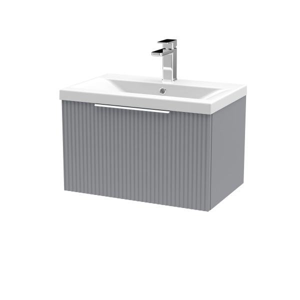 600mm Wall Hung Single Drawer Vanity & Basin 1 - Hudson Reed DFF294A Grey, Grey colour ,image 1