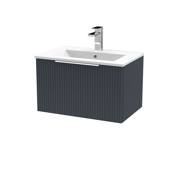 600mm Wall Hung Single Drawer Vanity & Basin 2 - Hudson Reed DFF1494B Black, Black colour ,image 1