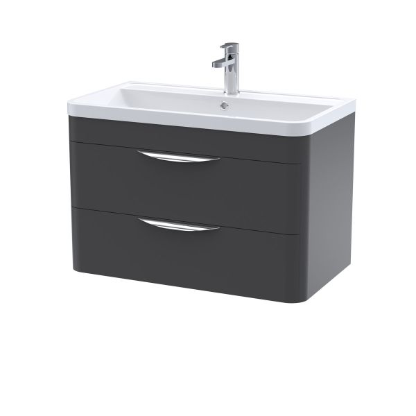 800mm Wall Hung 2 Drawer Vanity & Ceramic Basin - Nuie FPA1405A Black, Black colour ,image 1