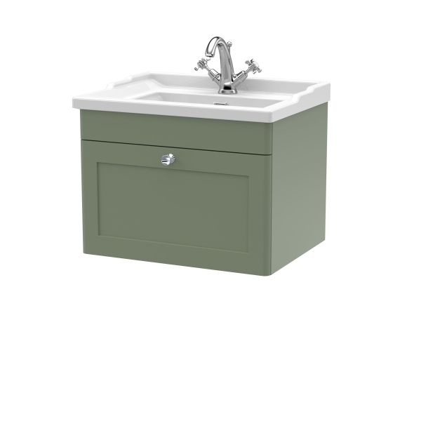 600mm Wall Hung 1 Drawer Vanity & Basin 1TH - Nuie CLC894F Green, Green colour ,image 1