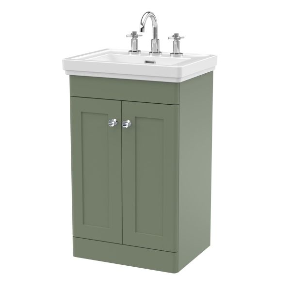 500mm Floor Standing 2-Door Vanity & Basin 3TH - Nuie CLC823B Green, Green colour ,image 1
