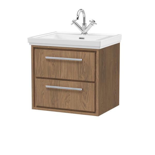 600mm Wall Hung 2-Drawer Vanity with Basin - 1 Tap Hole - Hudson Reed LIL2724A Oak, Oak colour ,image 1