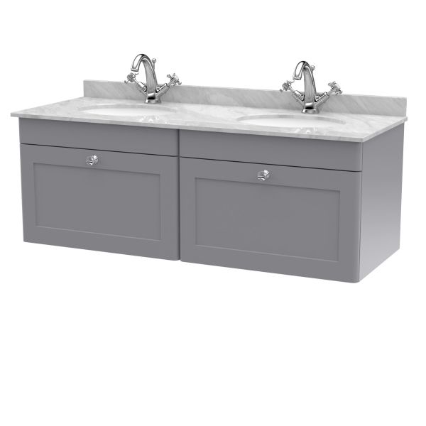 1200mm Wall Hung 2 Drawer Vanity & Marble Top - Nuie CLC294GR2 Grey, Grey colour ,image 1