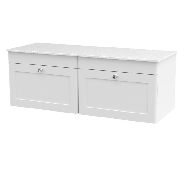 1200mm Wall Hung 2-Drawer Vanity with Marble Top - Nuie CLC194WMT2 White, White colour ,image 1