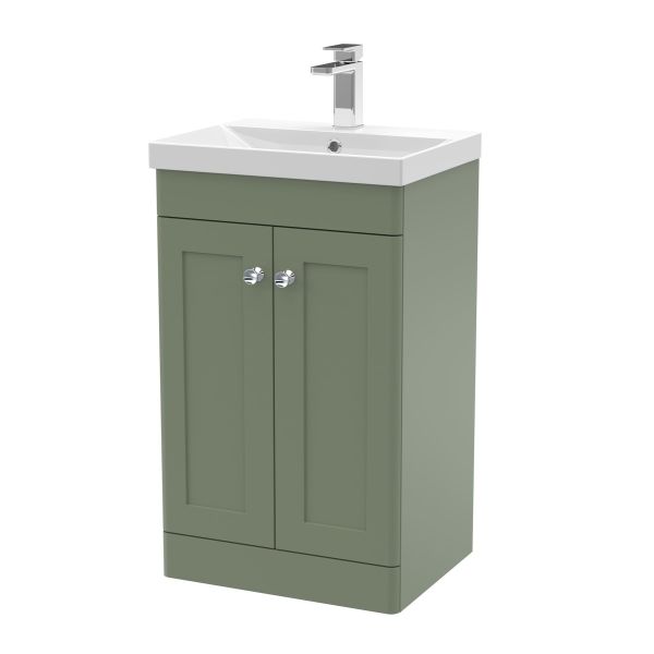 500mm Floor Standing 2 Door Vanity & Basin 3 - Nuie CLC823E Green, Green colour ,image 1