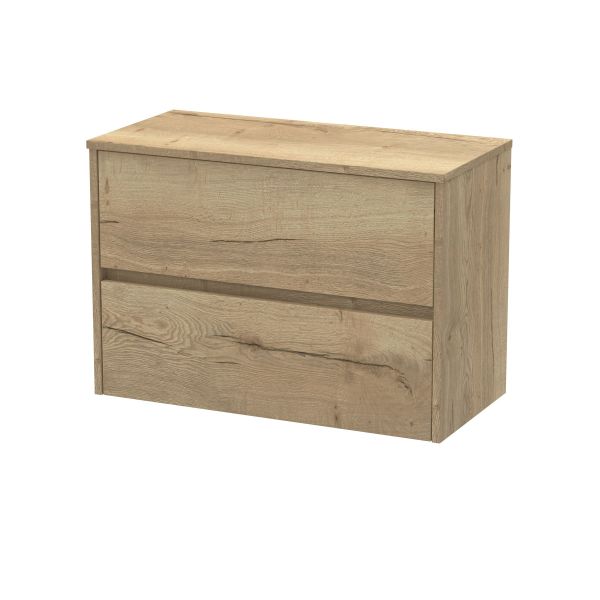 800mm Wall Hung 2 Drawer Unit & Worktop - Nuie HAV806W Oak, Oak colour ,image 1