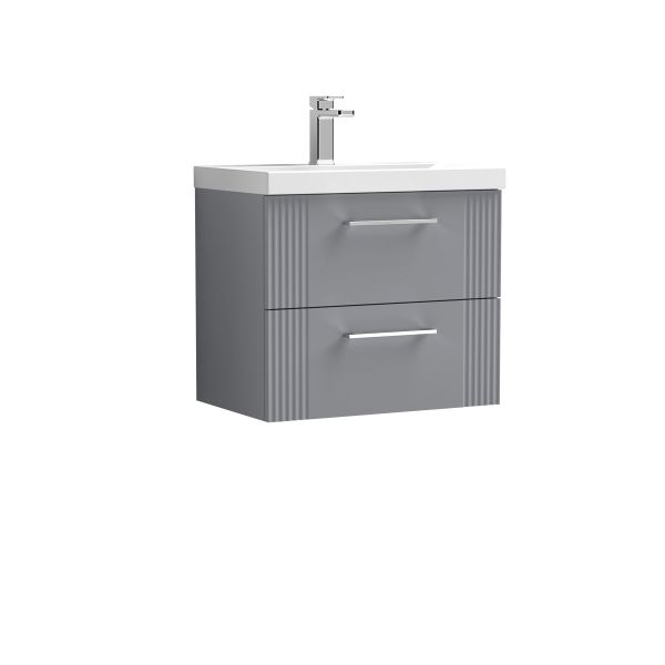 600mm Wall Hung 2 Drawer Vanity & Basin 3 - Nuie DPF293D Grey, Grey colour ,image 1